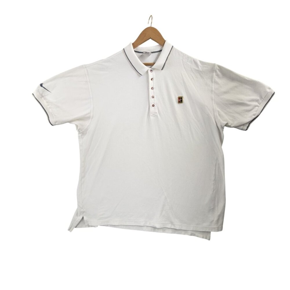 Vintage Nike Polo Shirt Mens XL White Patch Swoosh Tennis Court Golf 90s Y2K - Picture 1 of 15